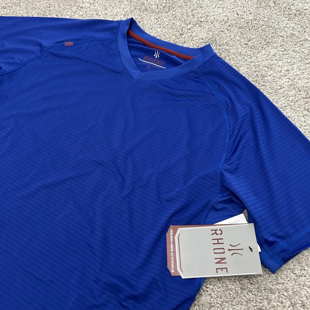 Rhone Sentry Shirt XL Real Blue V-Neck Short Sleeve Activewear New with Defects